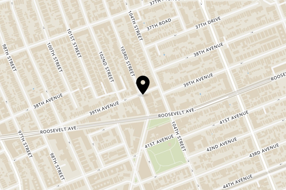 Map showing the location of Angelo's Pizza on 39-03 103rd St in Corona